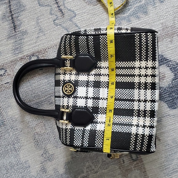 Tory Burch Robinson Plaid Boston Satchel Bag Purse with Crossbody Strap - Picture 15 of 16